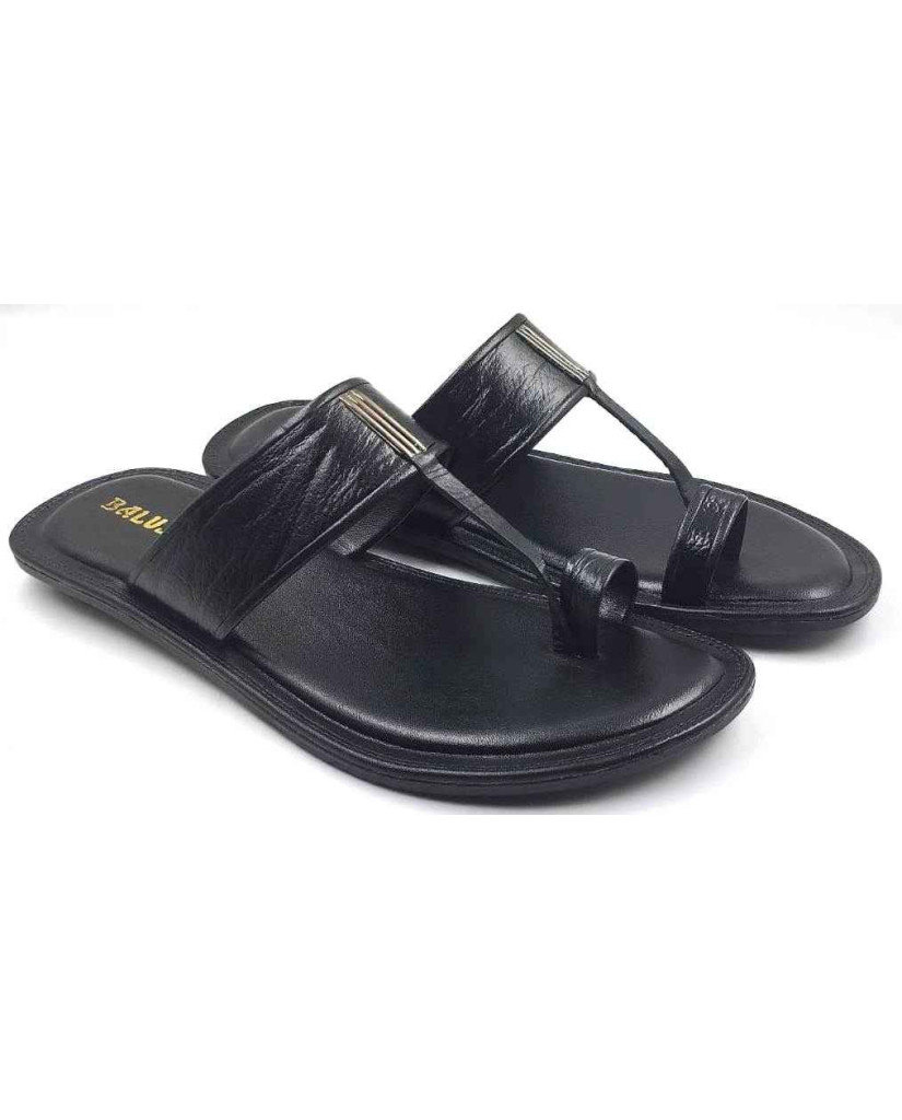 701: Black Leather Toe-Ring Kolhapuri Slippers