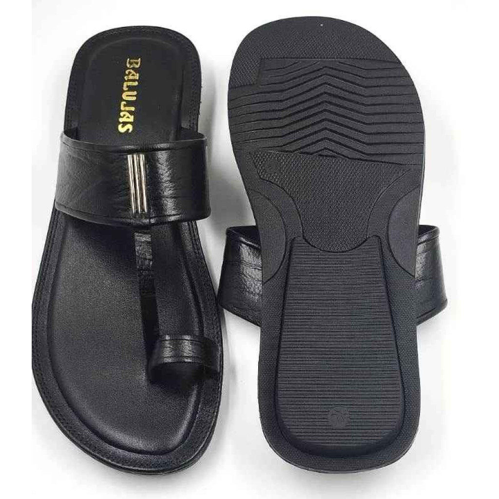 701: Black Leather Toe-Ring Kolhapuri Slippers