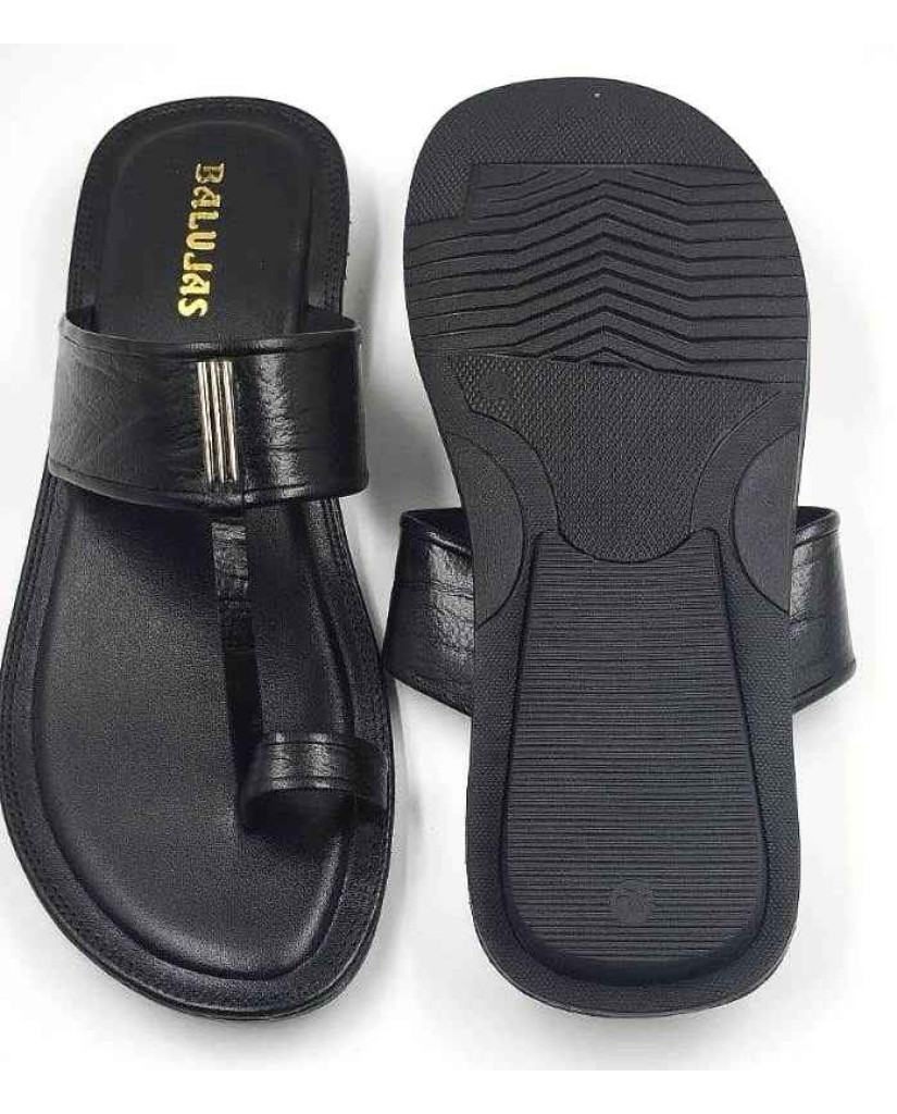 701: Black Leather Toe-Ring Kolhapuri Slippers