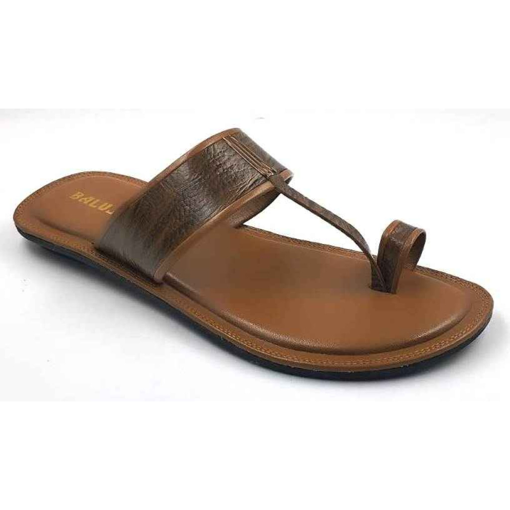 701: Tan Leather Toe-Ring Kolhapuri Slippers 