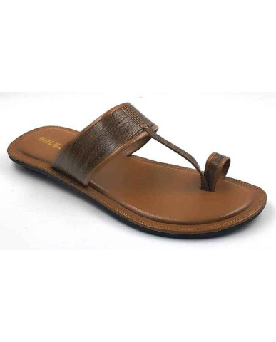 701: Tan Leather Toe-Ring Kolhapuri Slippers 