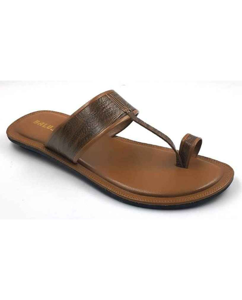 701: Tan Leather Toe-Ring Kolhapuri Slippers 
