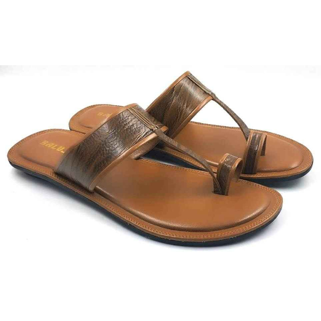 701: Tan Leather Toe-Ring Kolhapuri Slippers 
