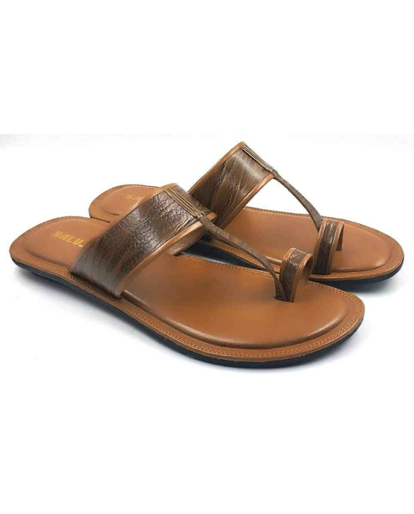 701: Tan Leather Toe-Ring Kolhapuri Slippers 