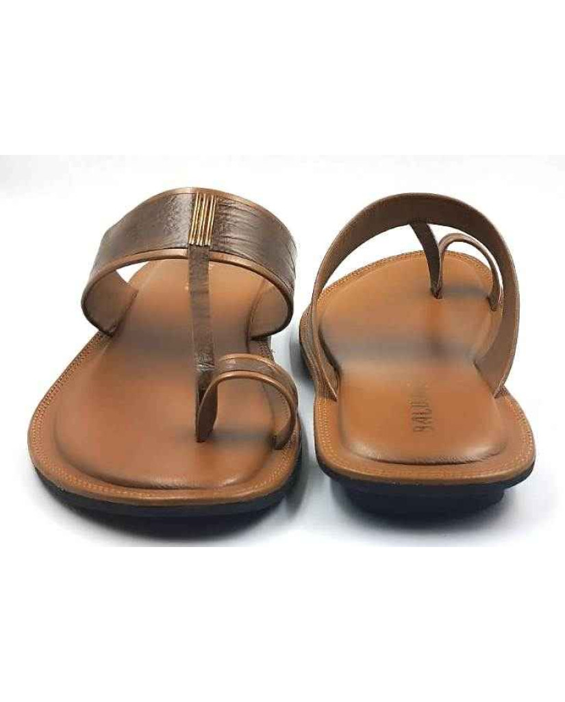 701: Tan Leather Toe-Ring Kolhapuri Slippers 