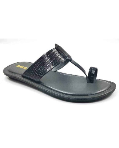 702: Black Leather Toe-Ring Kolhapuri Slippers