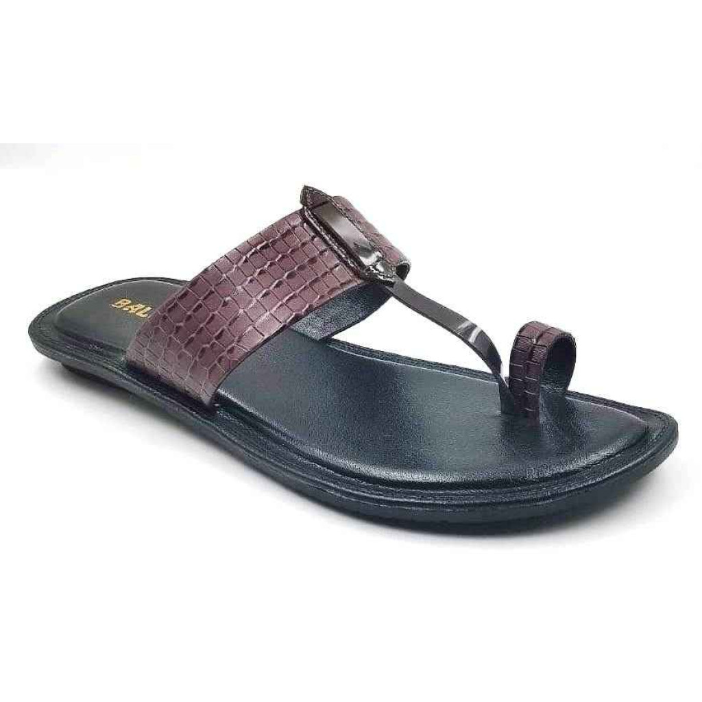702: Brown Leather Toe-Ring Kolhapuri Slippers