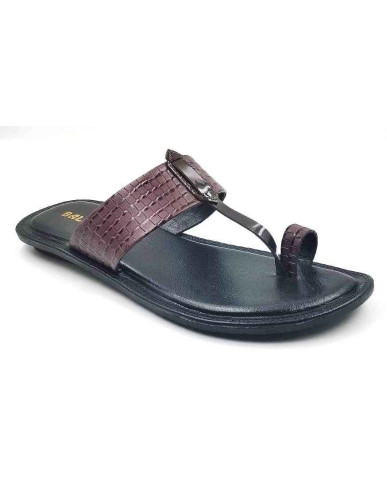702: Brown Leather Toe-Ring Kolhapuri Slippers