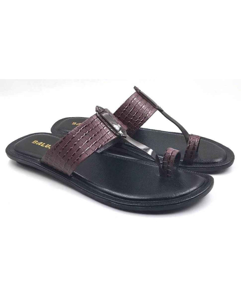 702: Brown Leather Toe-Ring Kolhapuri Slippers