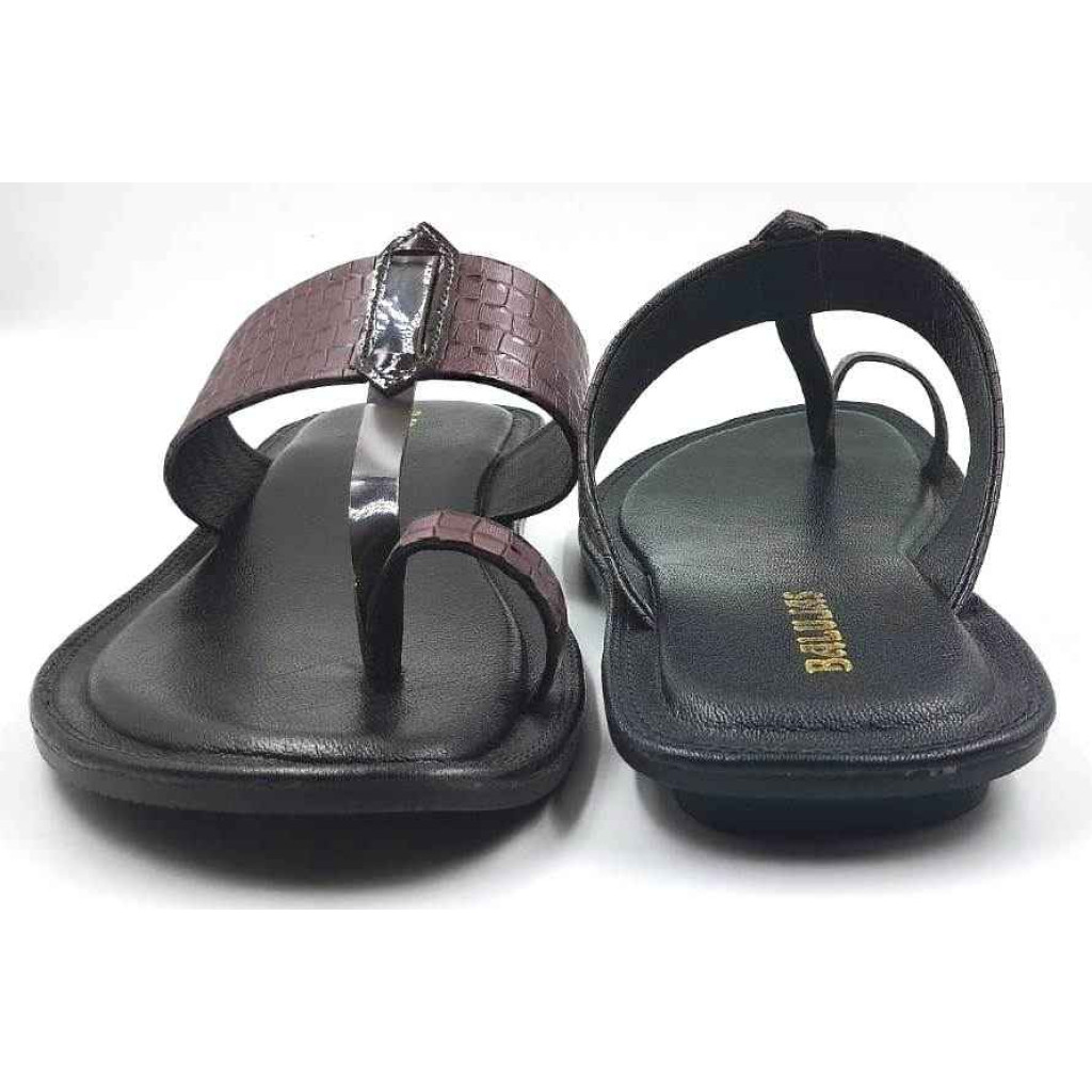 702: Brown Leather Toe-Ring Kolhapuri Slippers