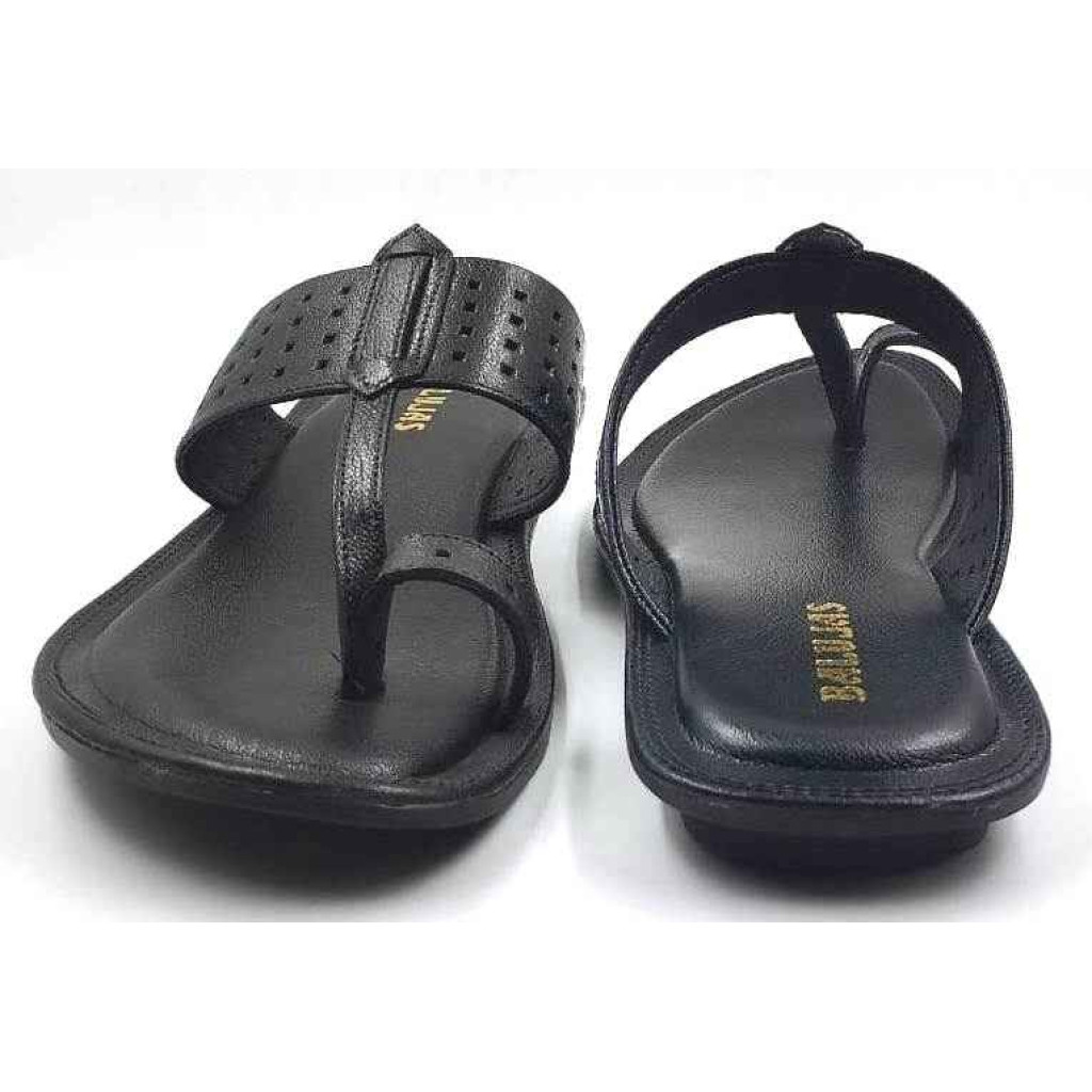 705: Black Leather Toe-Ring Kolhapuri Slippers