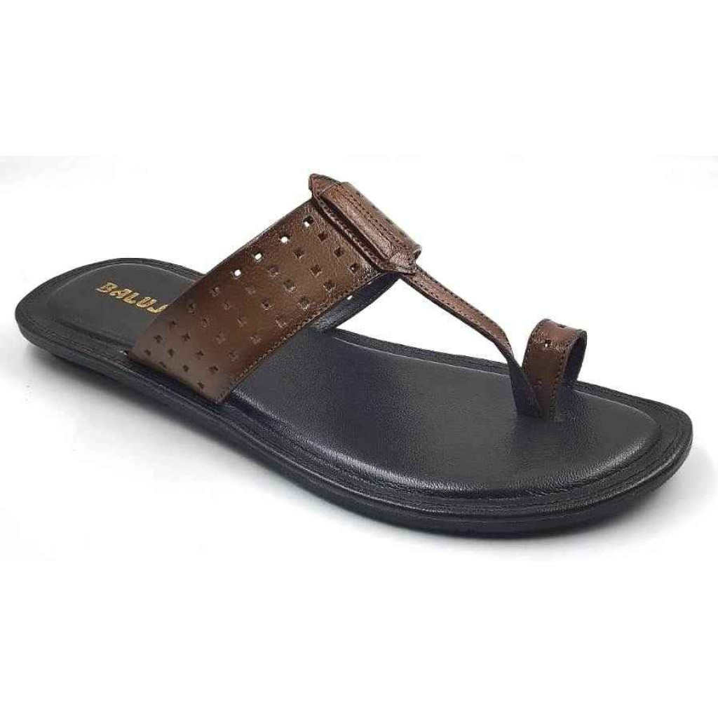 705: Tan Leather Toe-Ring Kolhapuri Slippers
