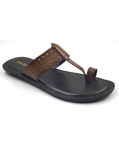 705: Tan Leather Toe-Ring Kolhapuri Slippers