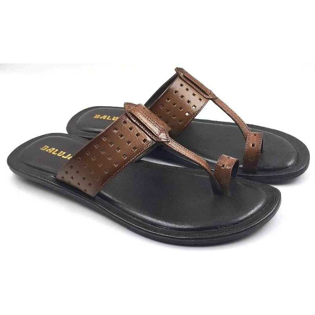 705: Tan Leather Toe-Ring Kolhapuri Slippers