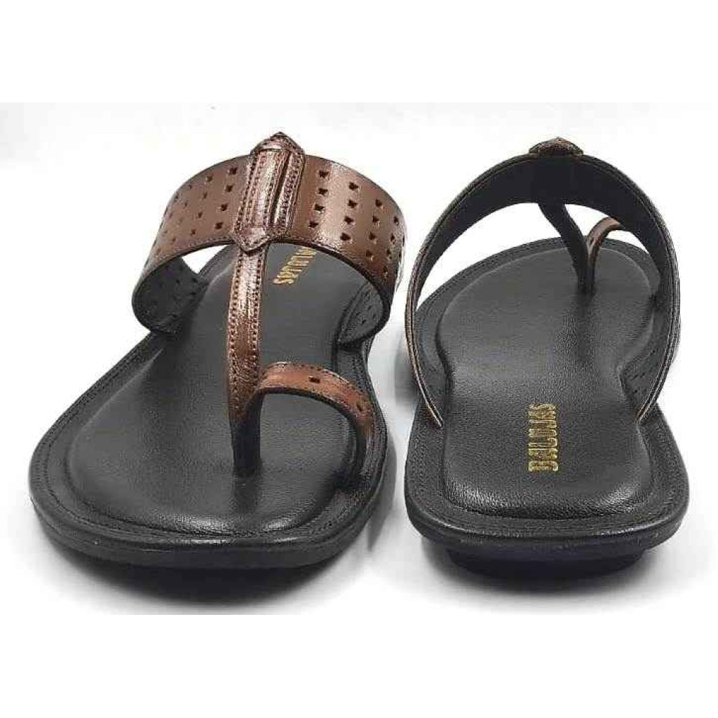 705: Tan Leather Toe-Ring Kolhapuri Slippers