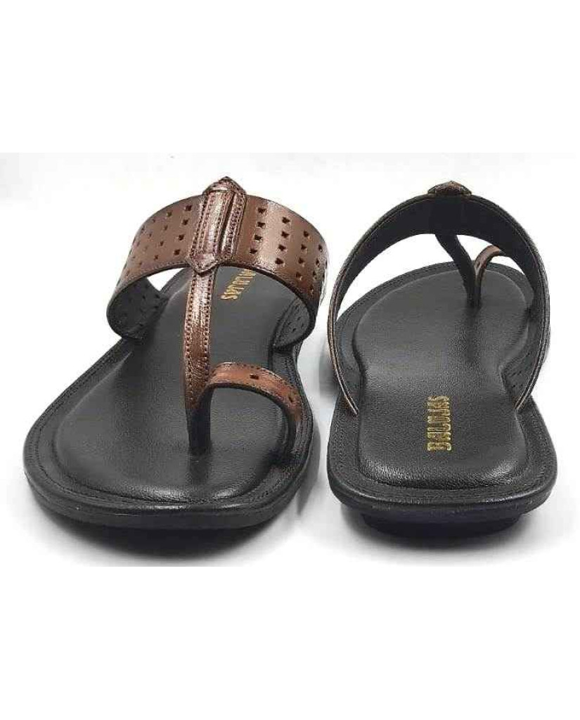 705: Tan Leather Toe-Ring Kolhapuri Slippers