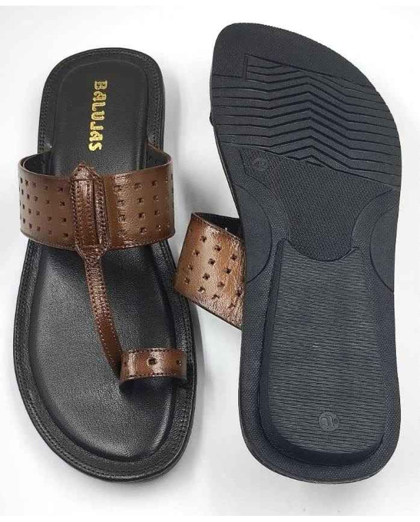 705: Tan Leather Toe-Ring Kolhapuri Slippers