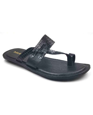 707: Black Leather Toe-Ring Kolhapuri Slippers