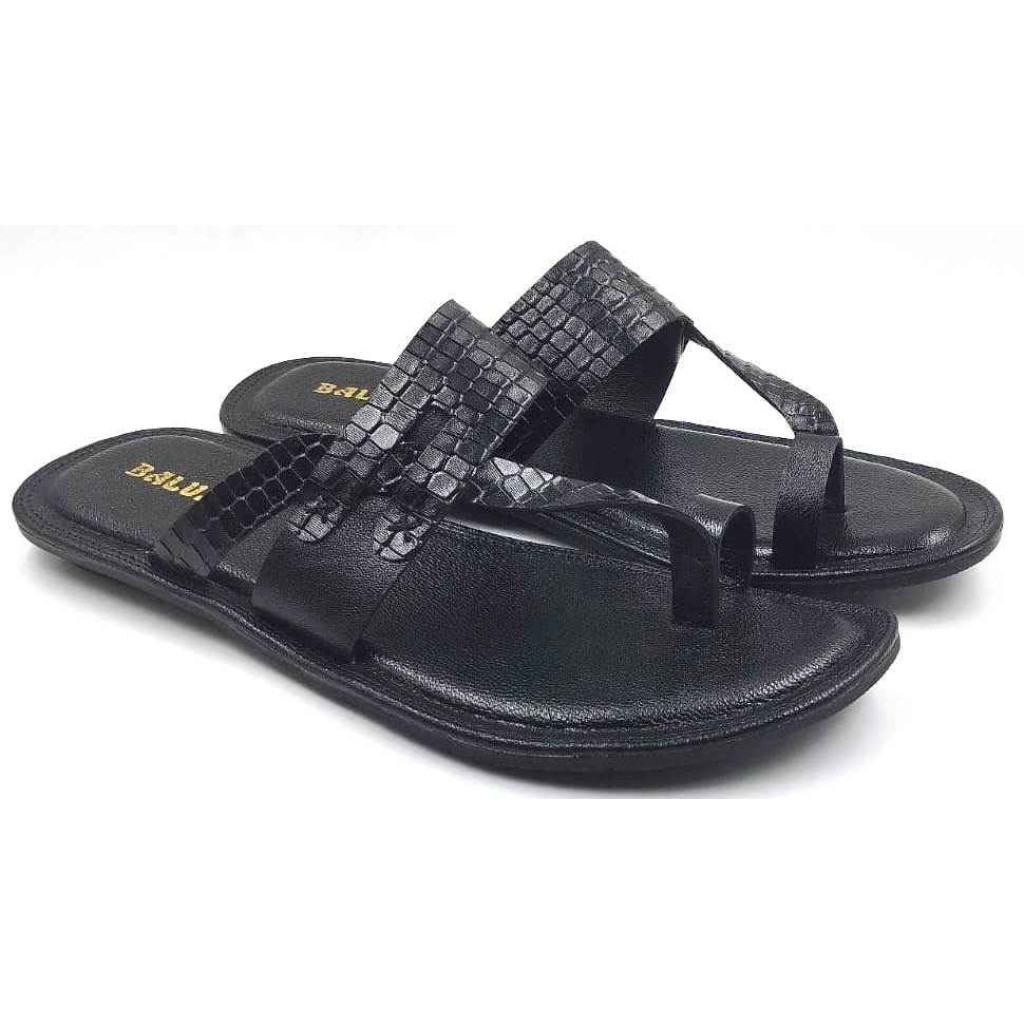 707: Black Leather Toe-Ring Kolhapuri Slippers