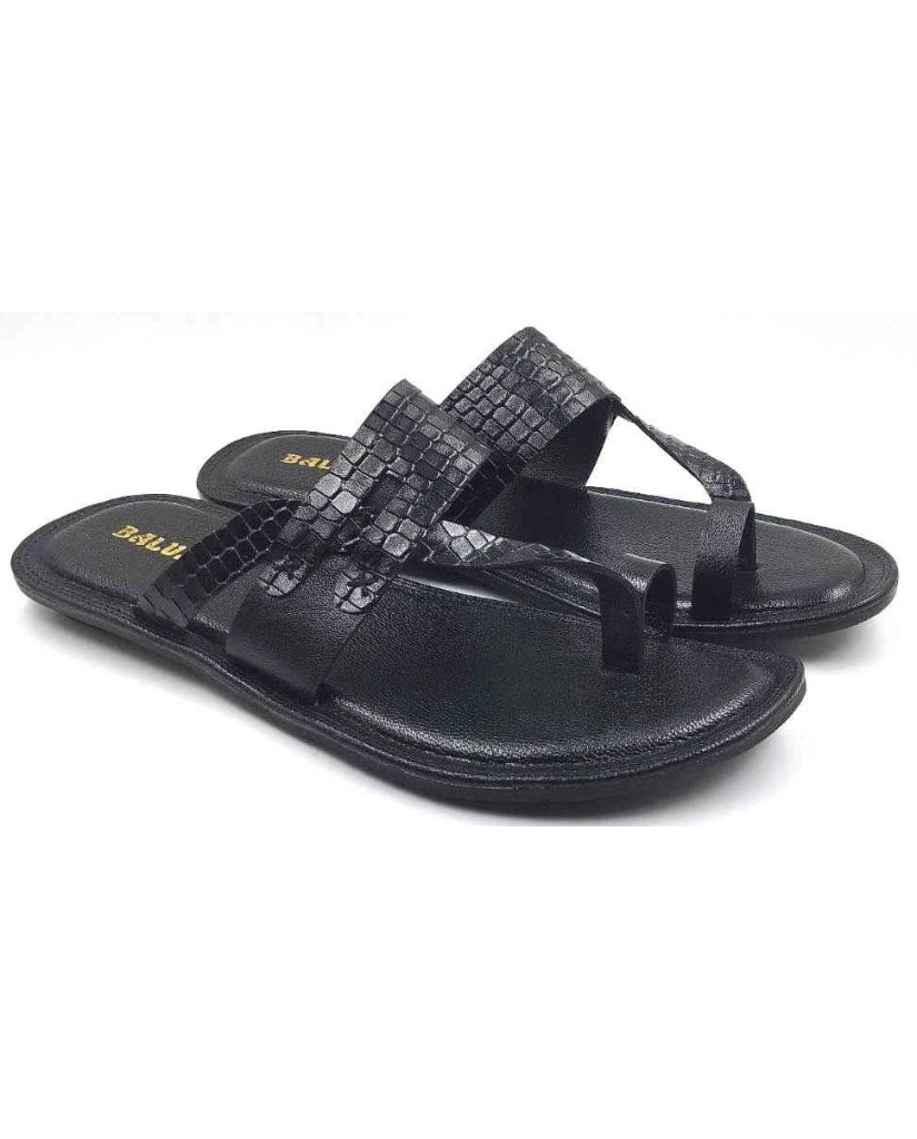 707: Black Leather Toe-Ring Kolhapuri Slippers