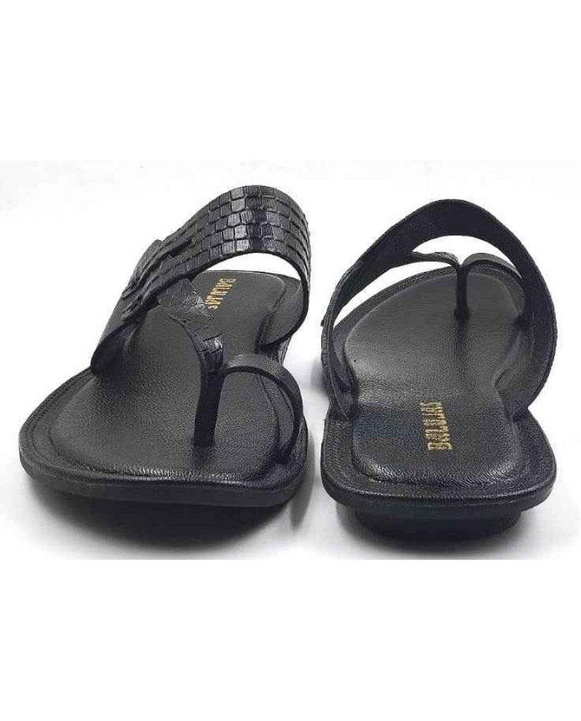 707: Black Leather Toe-Ring Kolhapuri Slippers