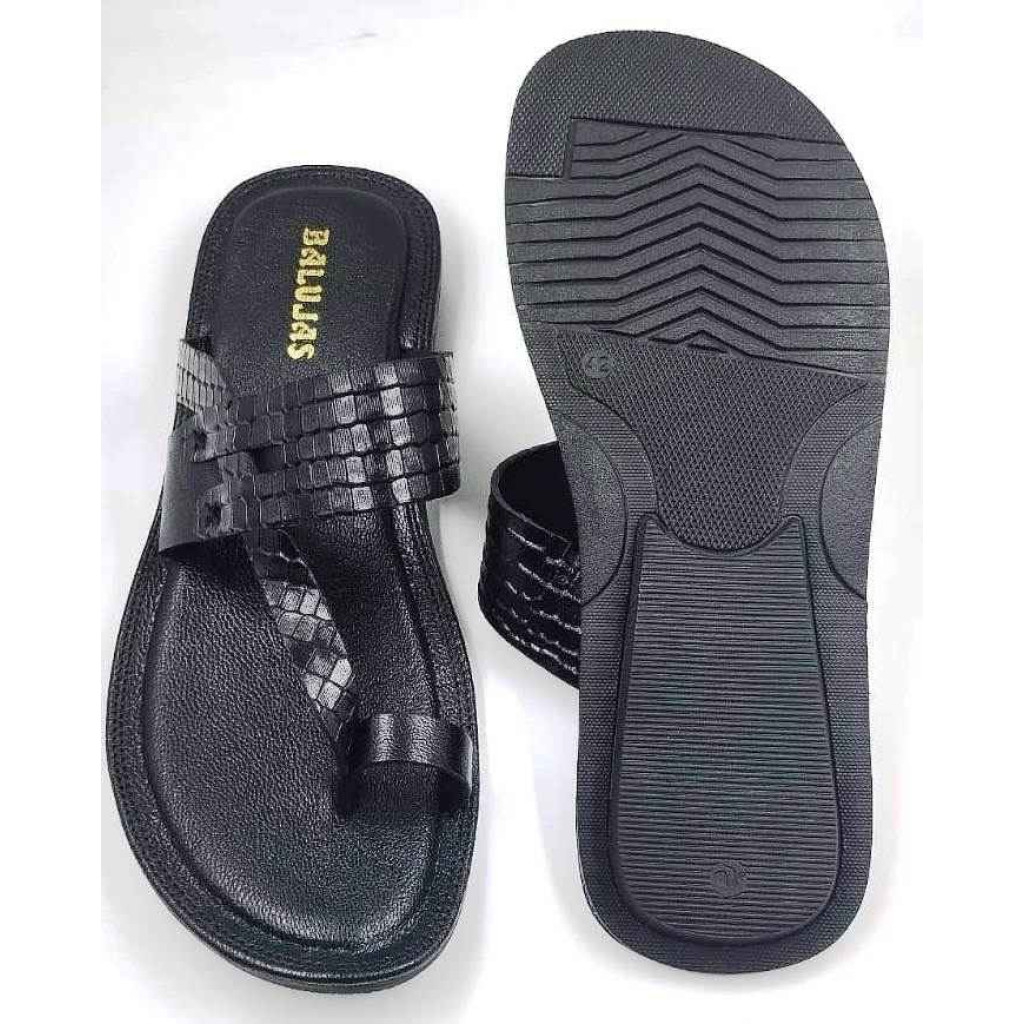 707: Black Leather Toe-Ring Kolhapuri Slippers