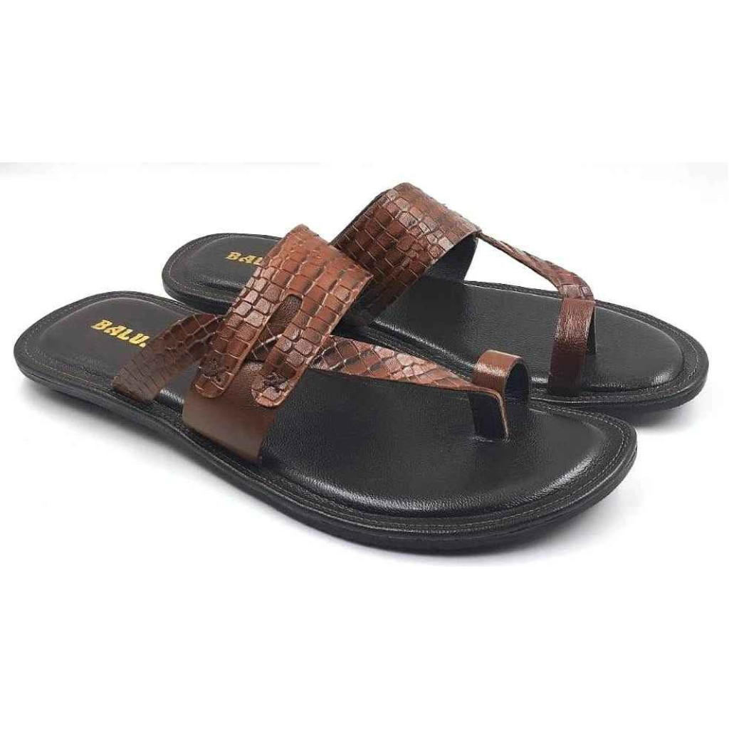 707: Tan Leather Toe-Ring Kolhapuri Slippers