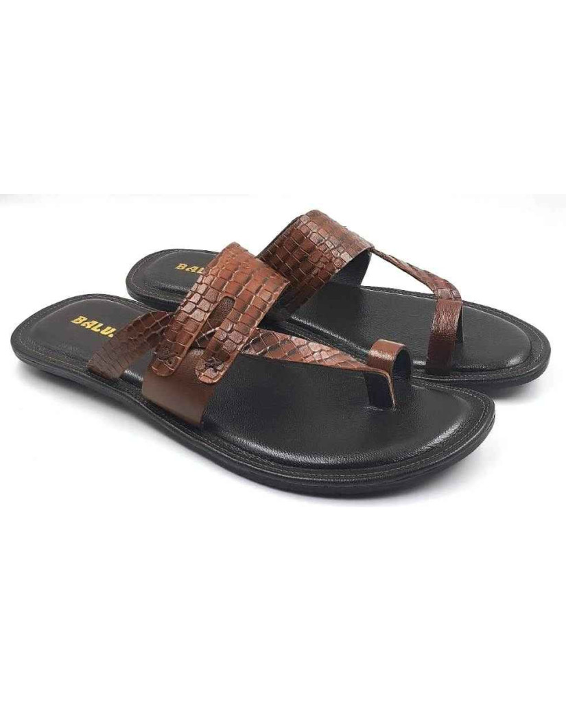 707: Tan Leather Toe-Ring Kolhapuri Slippers