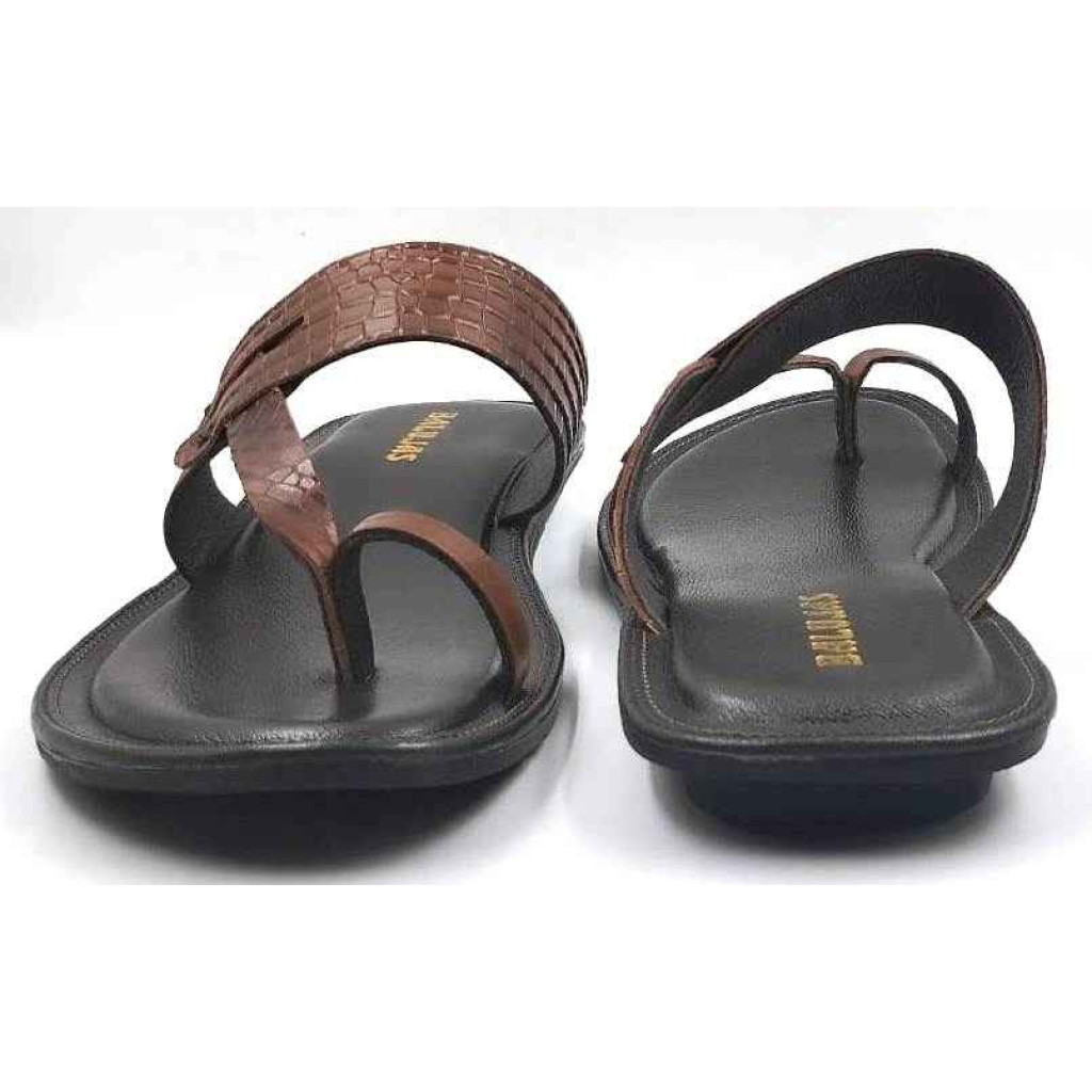 707: Tan Leather Toe-Ring Kolhapuri Slippers