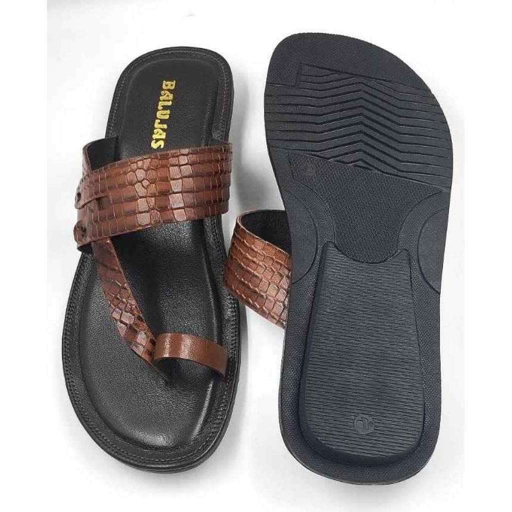 707: Tan Leather Toe-Ring Kolhapuri Slippers