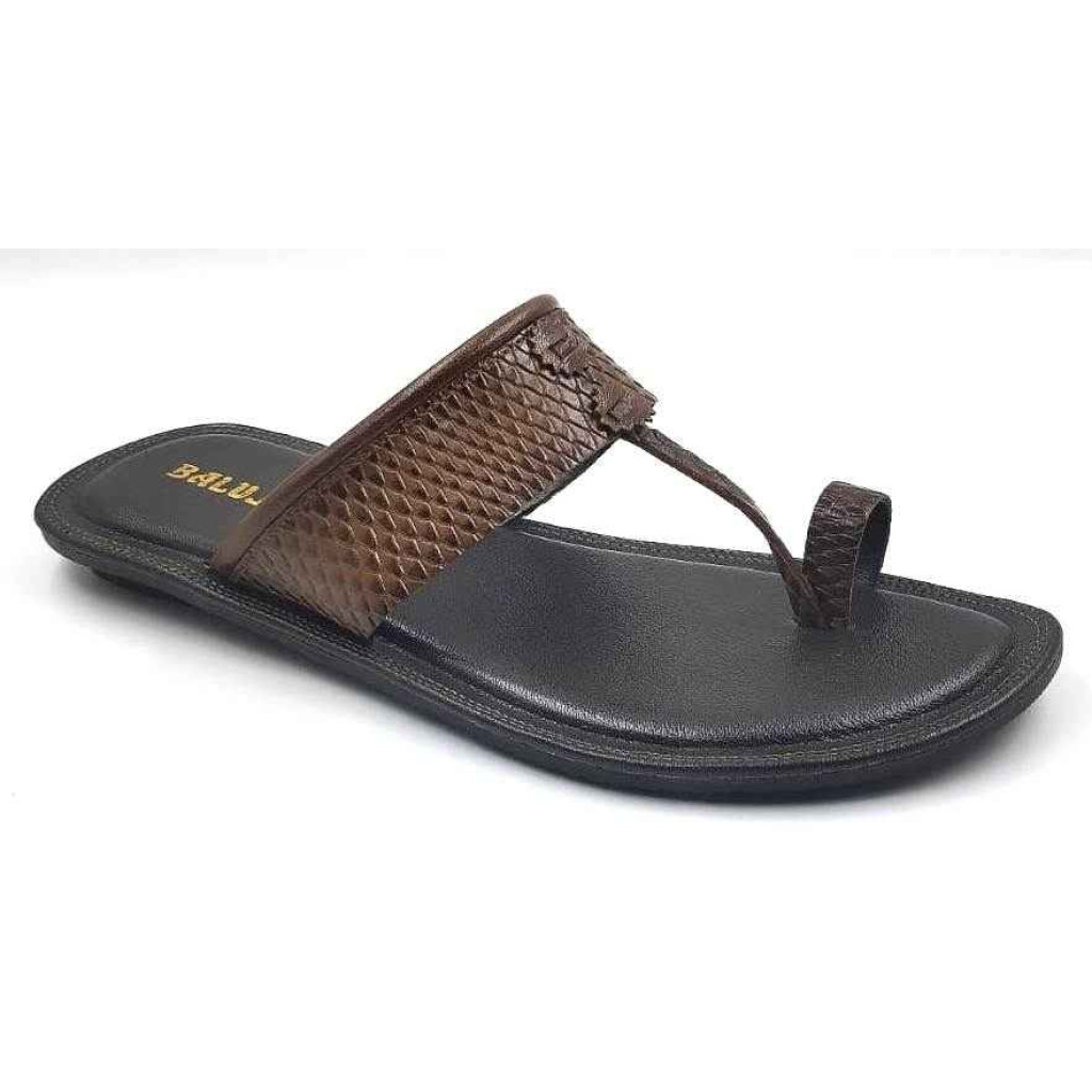 713: Tan Leather Toe-Ring Kolhapuri Slippers