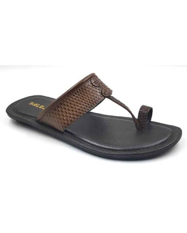 713: Tan Leather Toe-Ring Kolhapuri Slippers