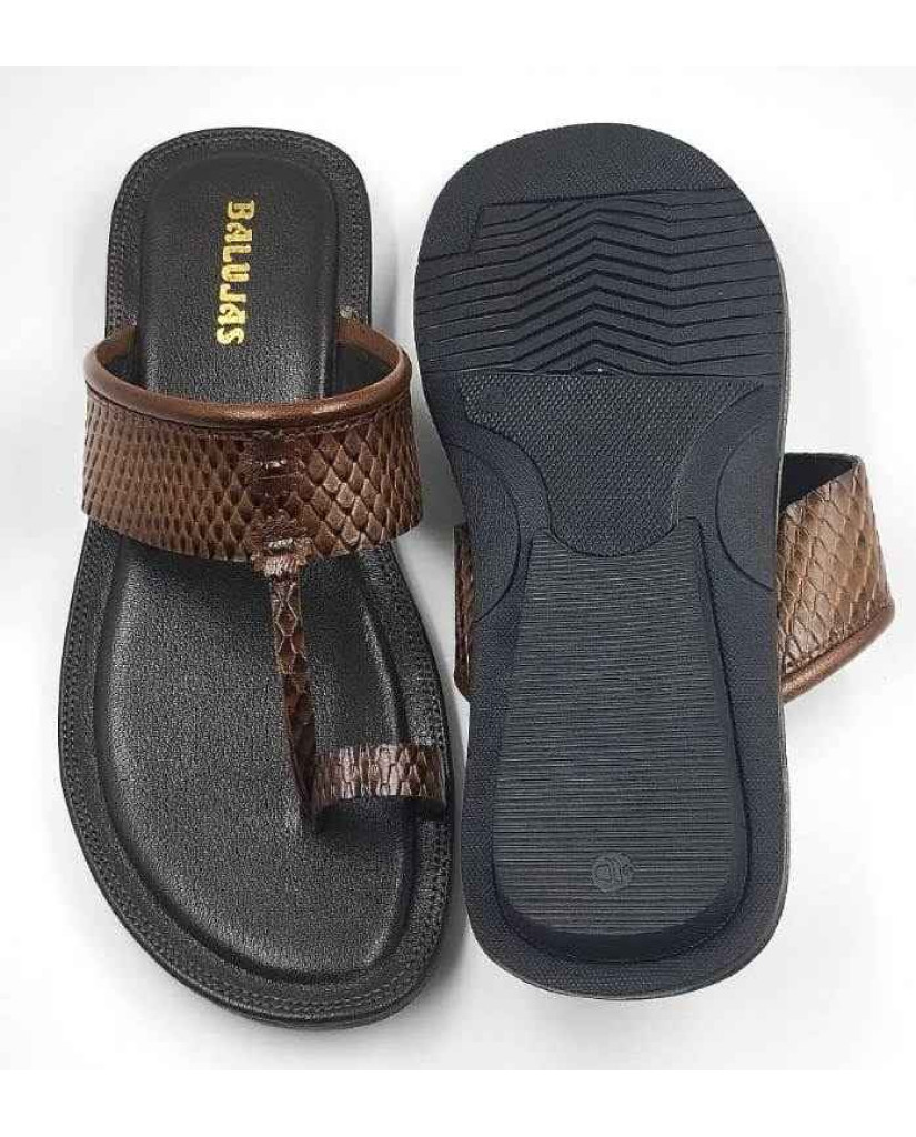 713: Tan Leather Toe-Ring Kolhapuri Slippers