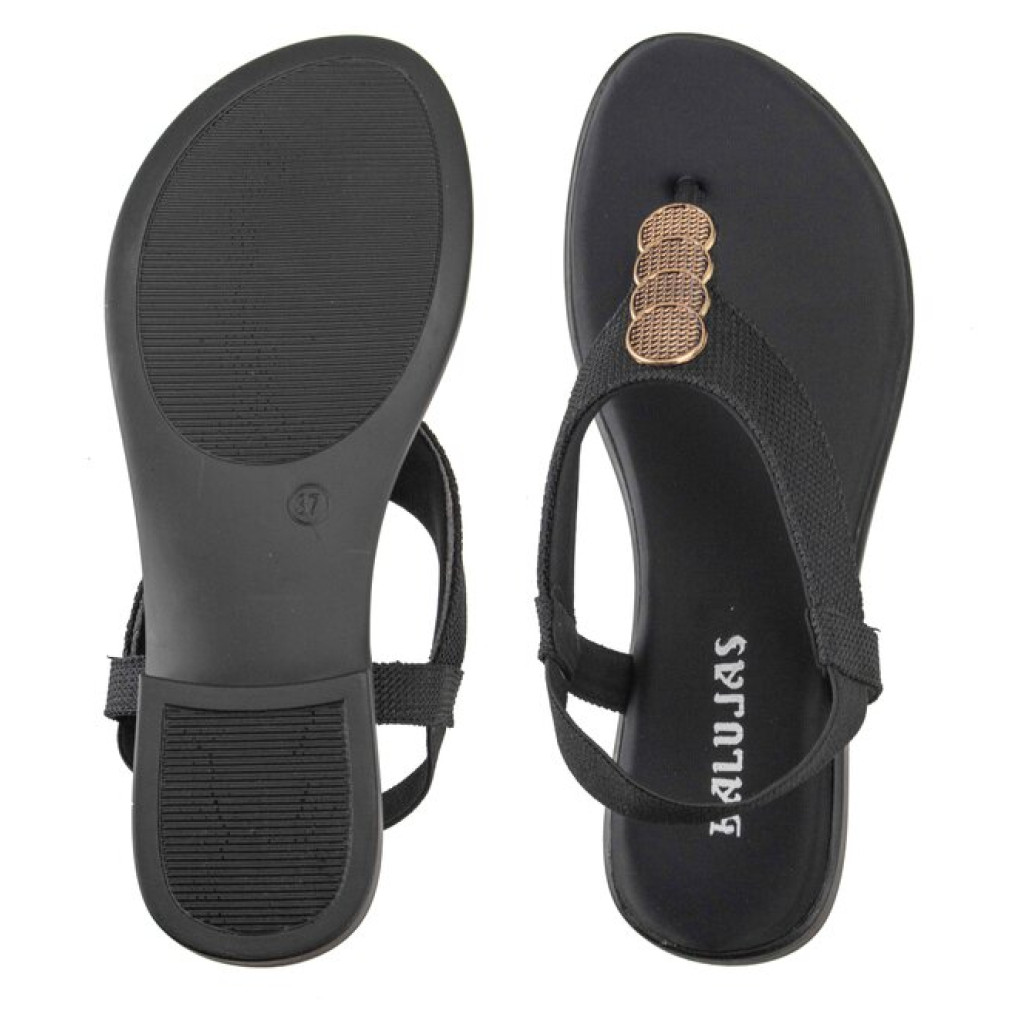 17 : Balujas Flat Black Ladies Sandal