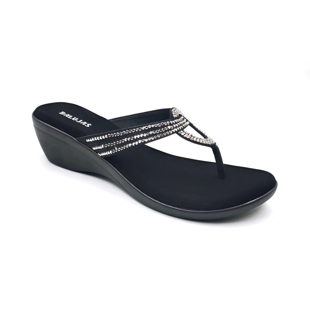 11099: Balujas Black Wedge Heel Ladies Slipper