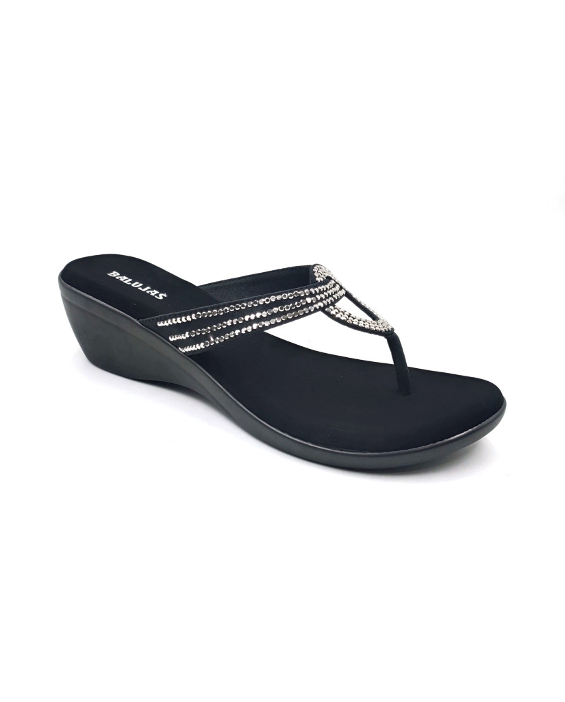 11099: Balujas Black Wedge Heel Ladies Slipper