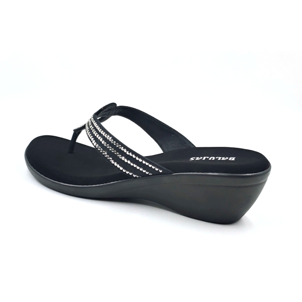 11099: Balujas Black Wedge Heel Ladies Slipper