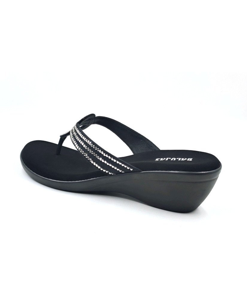 11099: Balujas Black Wedge Heel Ladies Slipper