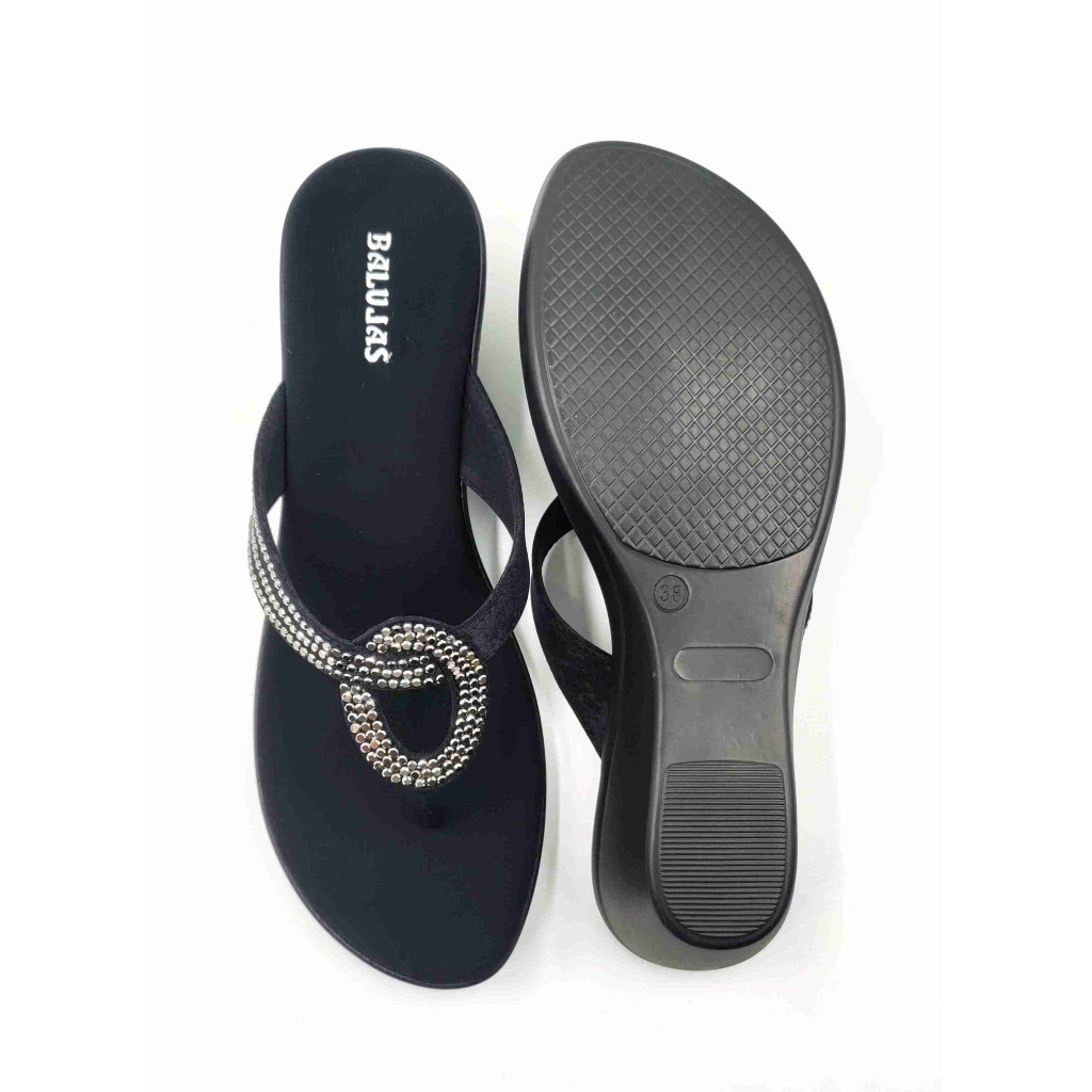 11099: Balujas Black Wedge Heel Ladies Slipper