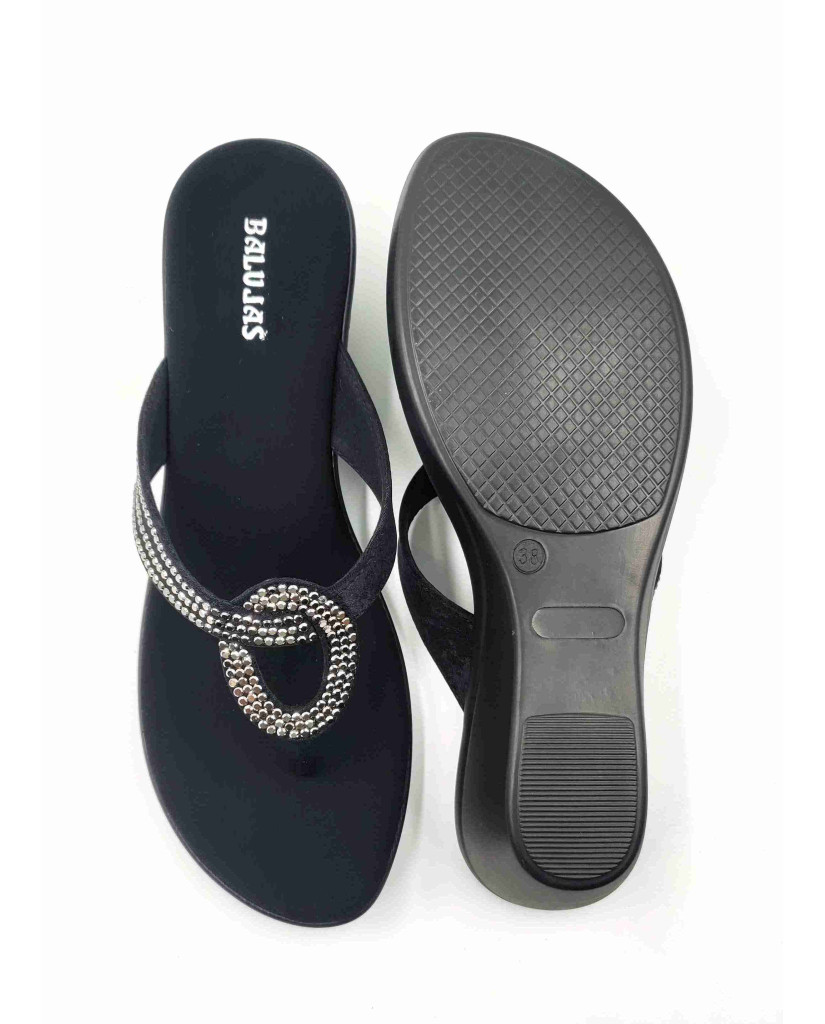 11099: Balujas Black Wedge Heel Ladies Slipper