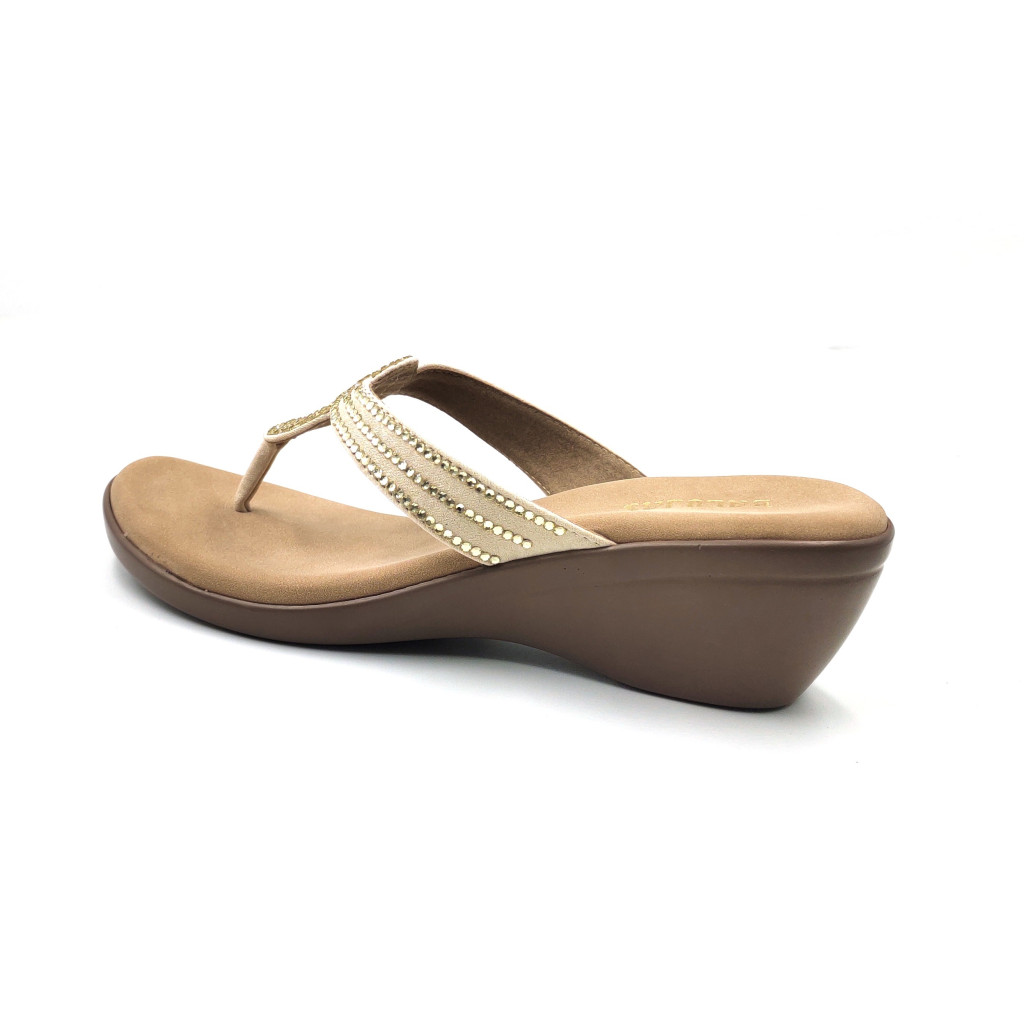 11099: Balujas Gold Wedge Heel Ladies Slipper