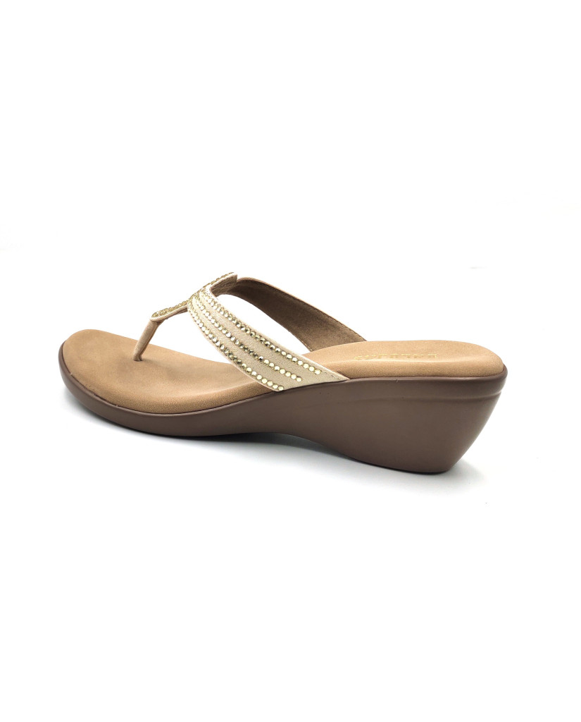 11099: Balujas Gold Wedge Heel Ladies Slipper