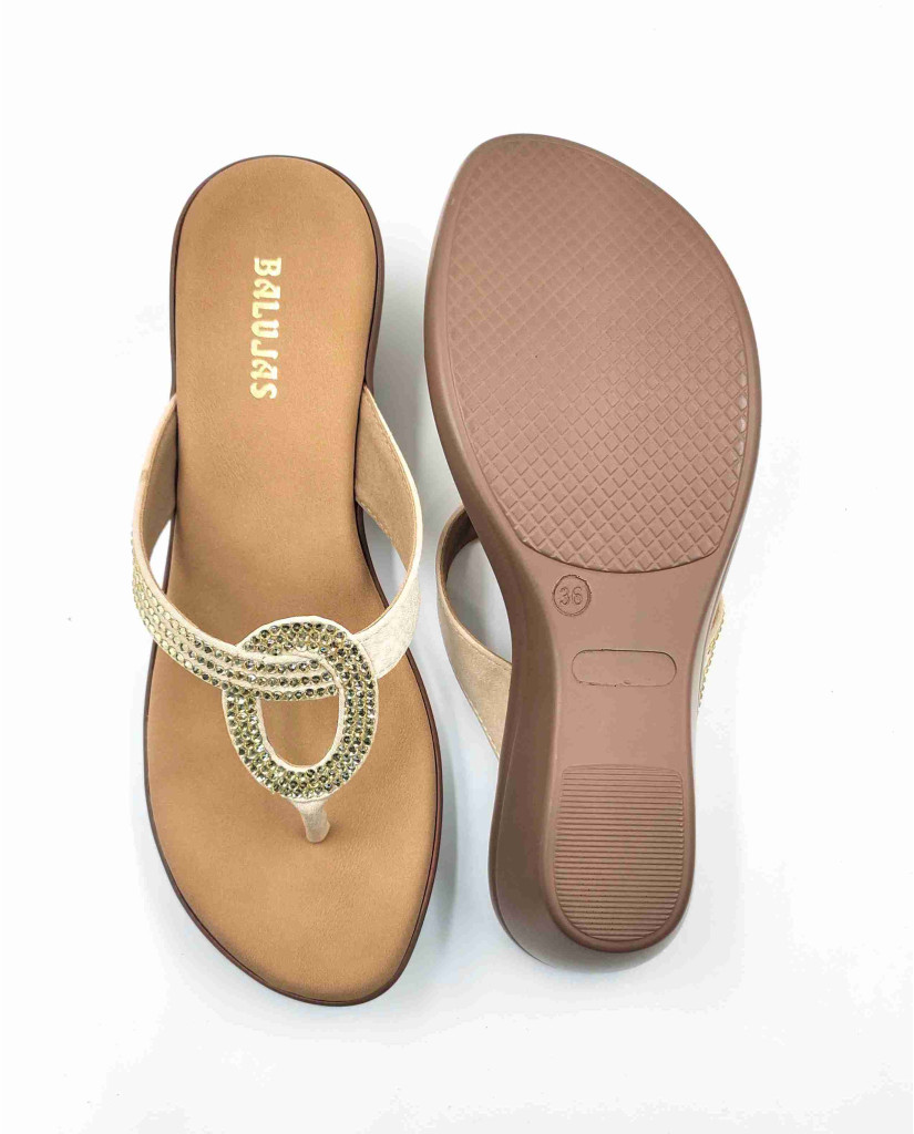 11099: Balujas Gold Wedge Heel Ladies Slipper