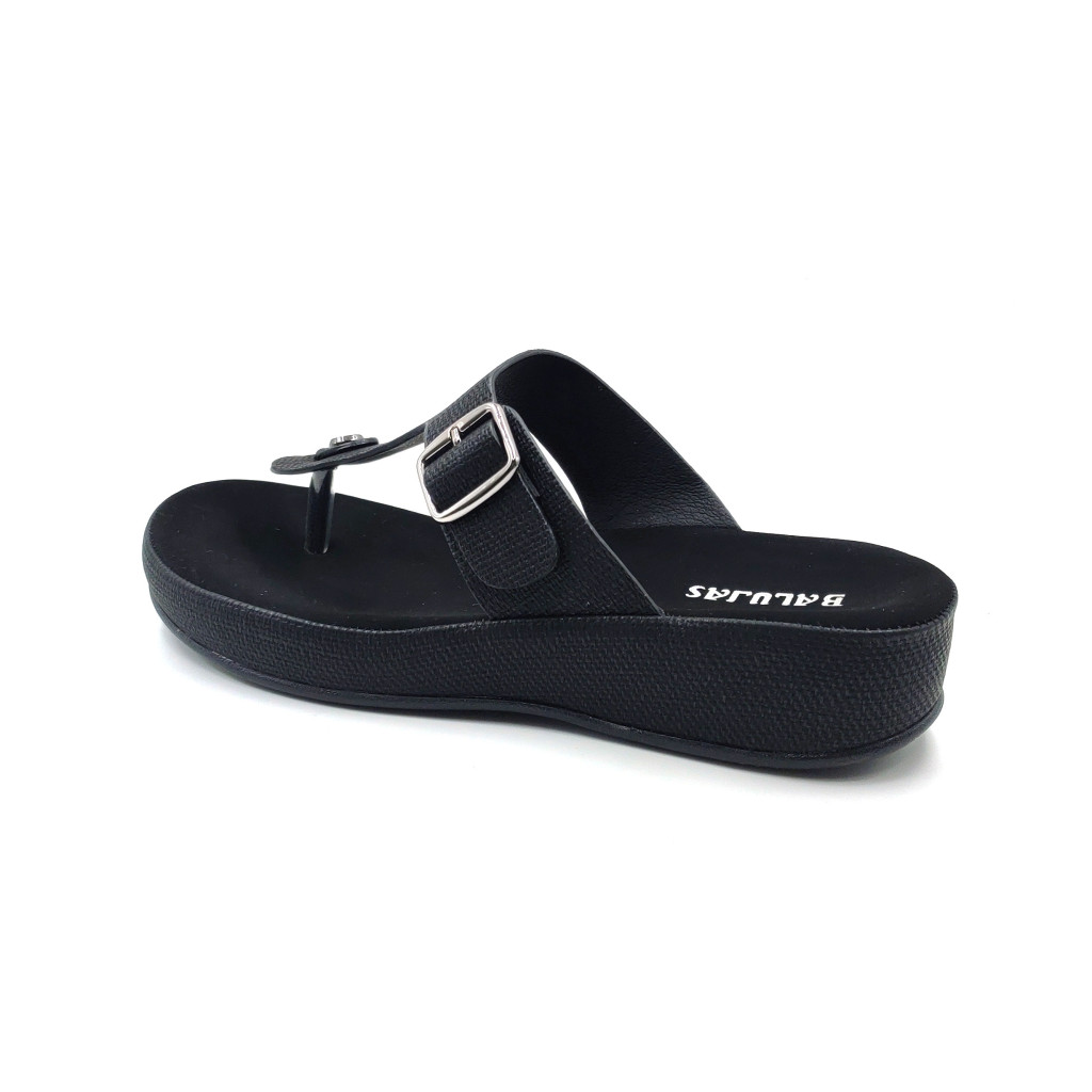 11382: Balujas Black Mid Heel Slipper