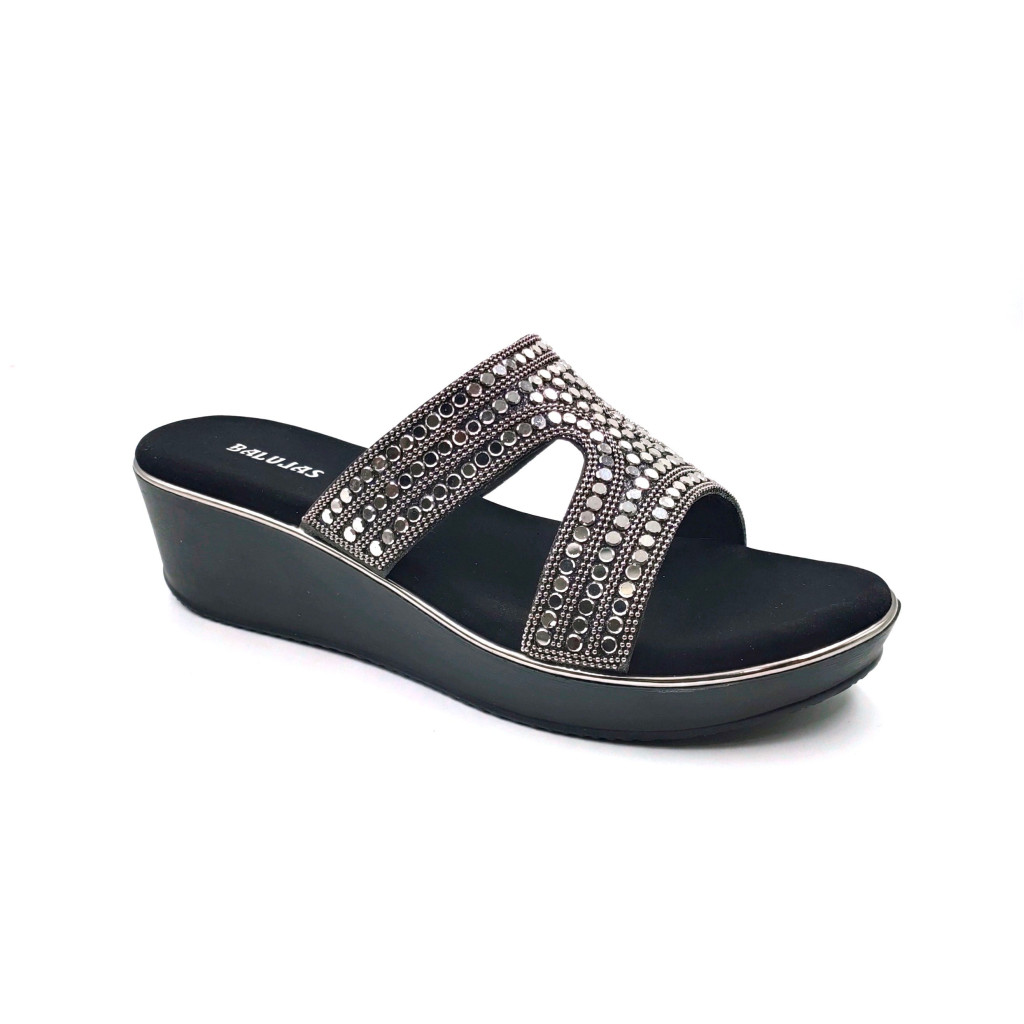 11505: Balujas Black Wedge Heel Slipper 11505: Balujas Black Wedge Heel Slipper