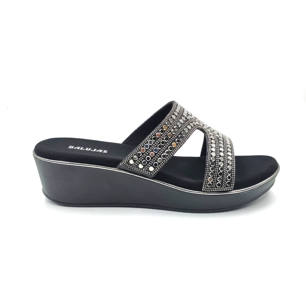 11505: Balujas Black Wedge Heel Slipper 11505: Balujas Black Wedge Heel Slipper