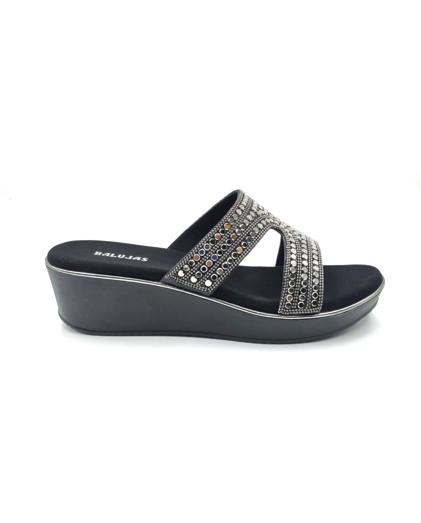 11505: Balujas Black Wedge Heel Slipper