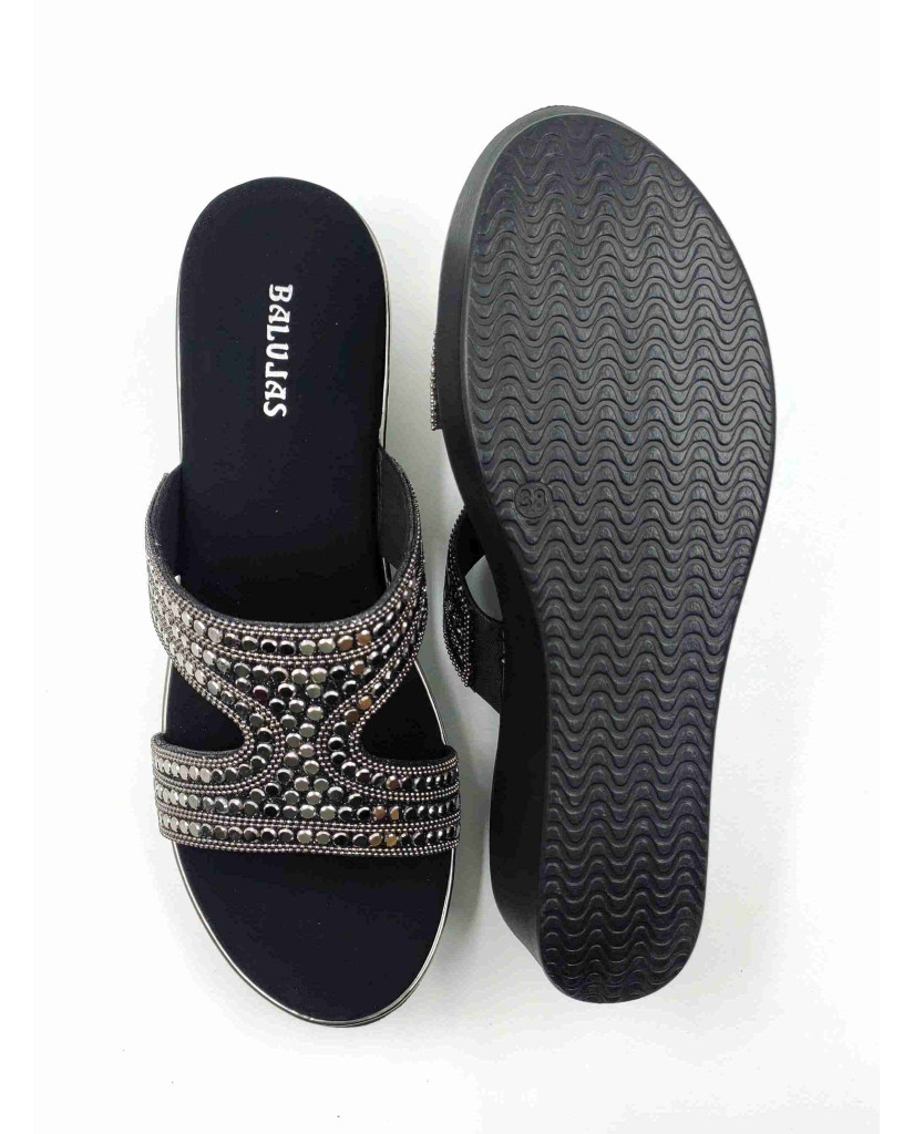 11505: Balujas Black Wedge Heel Slipper