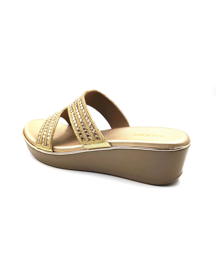 11505: Balujas Gold Wedge Heel Slipper