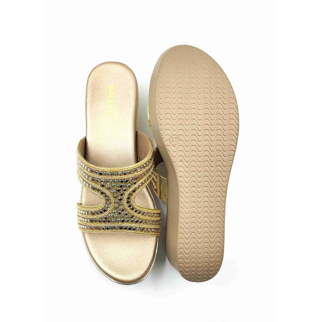 11505: Balujas Gold Wedge Heel Slipper